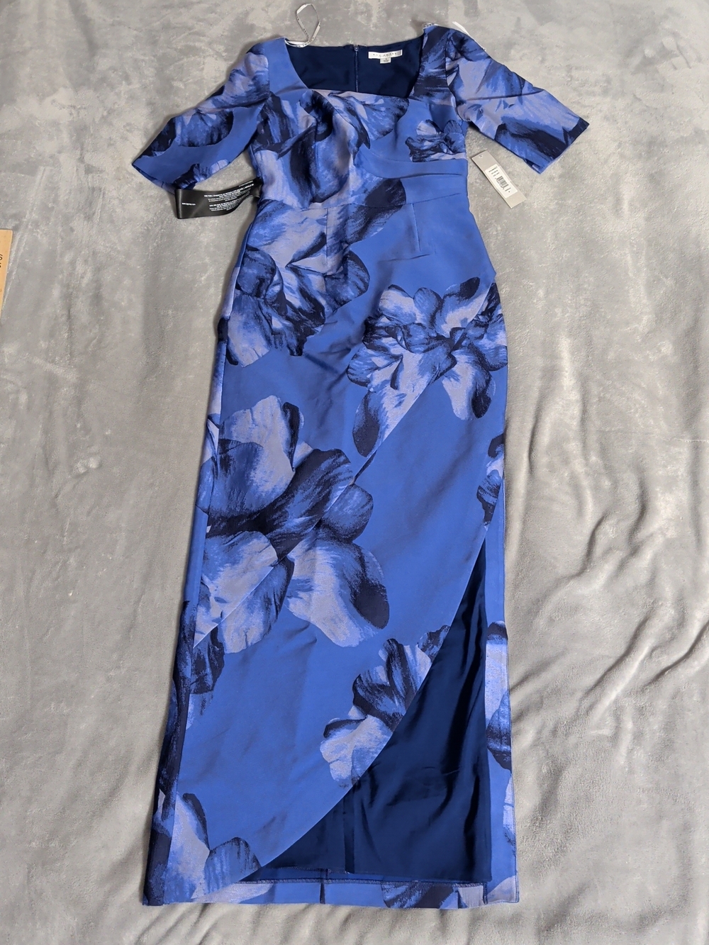 Kay Unger New York Blue Floral Wrap-Detail Evening Dress Sz 6 NWT